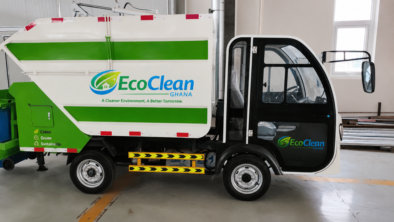 EcoClean Ghana branded waste collection truck